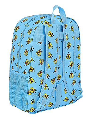 Safta Mochila Escolar Niños de Bob Esponja Positive Vibes, 330x140x420 mm, Azul Claro/Amarillo