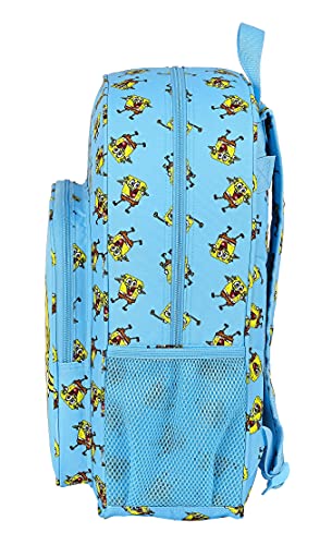 Safta Mochila Escolar Niños de Bob Esponja Positive Vibes, 330x140x420 mm, Azul Claro/Amarillo