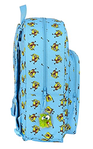 Safta Mochila Escolar Niños de Bob Esponja Positive Vibes, 330x140x420 mm, Azul Claro/Amarillo