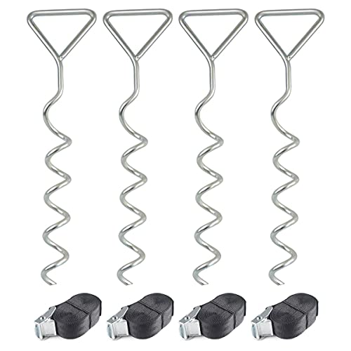 Sanggi Kit de Fijación para Cama Elástica, 4 Set de Anclaje para Trampolines, Columpios, Tienda, 250cm Correas Regulables Aprox, Plata