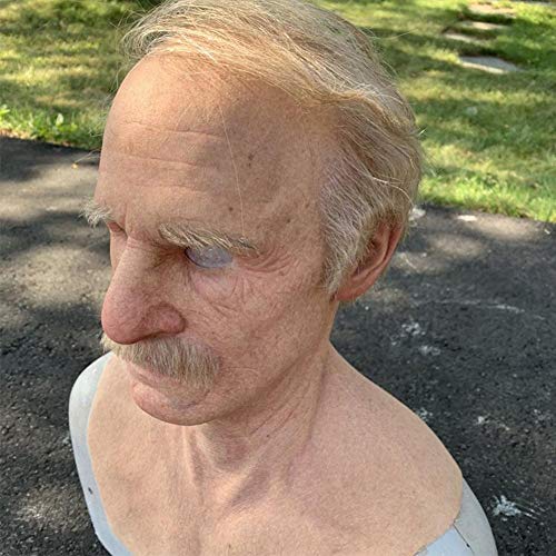 Sanyio Máscara de anciano realista, látex el anciano Sombrero de anciano Mascarillas faciales de arrugas masculinas Aspecto humano Disfraces de Halloween Cosplay Máscara de látex de cabeza completa