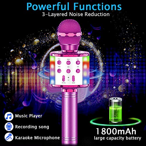 SaponinTree Microfono Inalámbrico Karaoke, Micrófono Karaoke Bluetooth Portátil con Altavoz con Luces de Baile LED para Niños Canta Partido Musica Reproductor