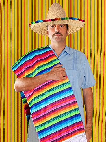 SATINIOR Disfraz de Poncho de Sarape Mexicano Sombrero Mexicano con Borde y Banda de Sarape de Arco Iris (Niño)