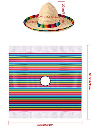 SATINIOR Disfraz de Poncho de Sarape Mexicano Sombrero Mexicano con Borde y Banda de Sarape de Arco Iris (Niño)