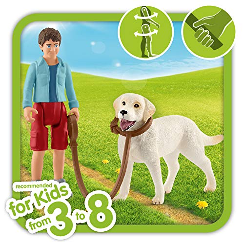 Schleich 42478 Farm World Play Set - Niño paseando a un perro Labrador Retriever, juguetes a partir de 3 años