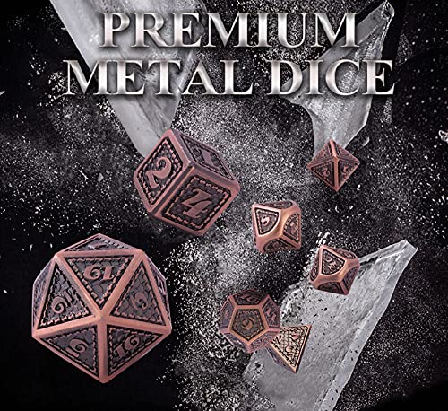 Schleuder Dados de rol Dungeons and Dragons, Dice Set Metal Zinc Aleación DND Poliedricos Dado Juegos de rol, Juego de Dados D&D para Dragones y Mazmorras RPG MTG Juego de Mesa (Antique Copper)