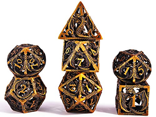 Schleuder D&D Dados Dungeons and Dragons Juegos de rol, Dados de Metal RPG PoliéDricos Hueco Metal Forma de Dragón Dice Set, para Dragones y Mazmorras Juego de Mesa (Bronce Antiguo)