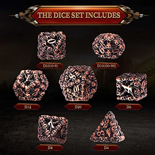 Schleuder Dungeons and Dragons Dados, Dados Set DND, Dados de Dragones y Mazmorras, Dados Poliédricos Dados de Metal de Cobre, Dados D y D Dados RPG Dados de Metal DND (Cobre Rojo Antiguo)