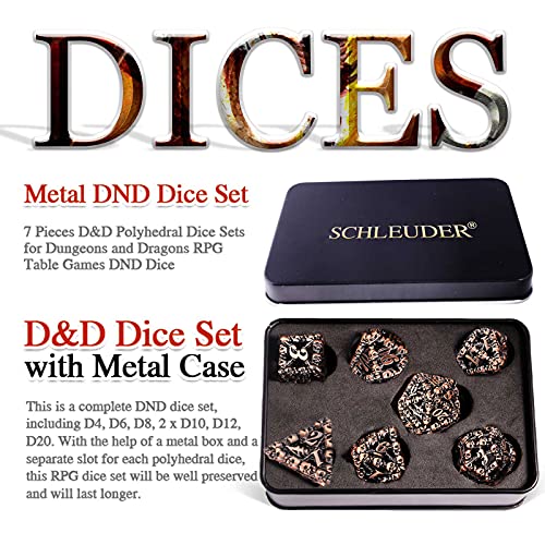 Schleuder Dungeons and Dragons Dados, Dados Set DND, Dados de Dragones y Mazmorras, Dados Poliédricos Dados de Metal de Cobre, Dados D y D Dados RPG Dados de Metal DND (Cobre Rojo Antiguo)