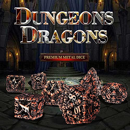 Schleuder Dungeons and Dragons Dados, Dados Set DND, Dados de Dragones y Mazmorras, Dados Poliédricos Dados de Metal de Cobre, Dados D y D Dados RPG Dados de Metal DND (Cobre Rojo Antiguo)