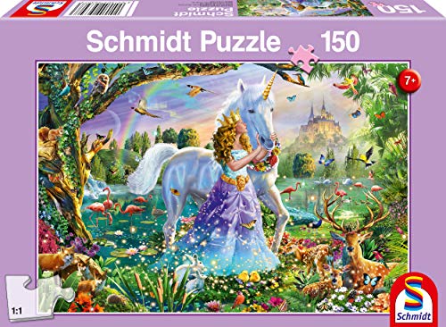 Schmidt Spiele Puzzle 56307 Princesa con Unicornio y candado, 150 Piezas, Multicolor