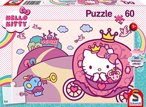 Schmidt Spiele Puzzle Infantil con Purpurina, 60 Piezas, diseño de Hello Kitty, Color carbón (56407)