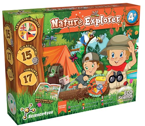 Science4you-Kit Explorador Kit Ciencia con +15 Eco Actividades: CREA un Hormiguero, Utiliza la Linterna Infantil y Lupa, Juegos Educativos y Multi Idioma para Niños +4 Años (80003070)