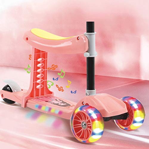 Scooter Tres en uno Pueden Sentarse Scooters para niños Scooter para niños - Deluxe Aluminio 3 Wheel Glider w/Kick N Go, Lean 2 Gire Ruedas, Paso 4 Freno Patinetes (Color : Pink)