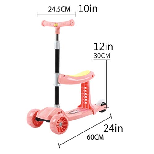 Scooter Tres en uno Pueden Sentarse Scooters para niños Scooter para niños - Deluxe Aluminio 3 Wheel Glider w/Kick N Go, Lean 2 Gire Ruedas, Paso 4 Freno Patinetes (Color : Pink)