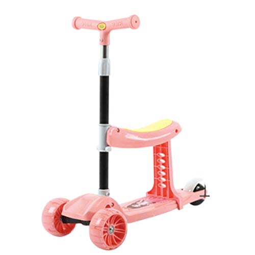 Scooter Tres en uno Pueden Sentarse Scooters para niños Scooter para niños - Deluxe Aluminio 3 Wheel Glider w/Kick N Go, Lean 2 Gire Ruedas, Paso 4 Freno Patinetes (Color : Pink)