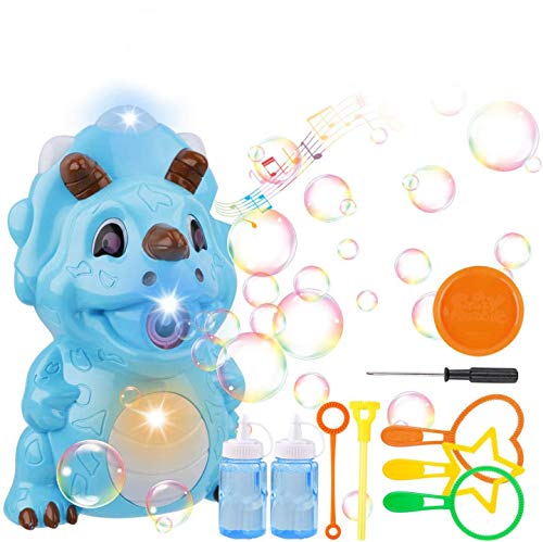 Seamuing Máquina de Burbujas Dinosaurio Bubble MAQUE Juguete de baño de soplador de Burbujas automático para bebés y niños Juegos al Aire Libre para niños (2 Botellas de solución de Burbujas)