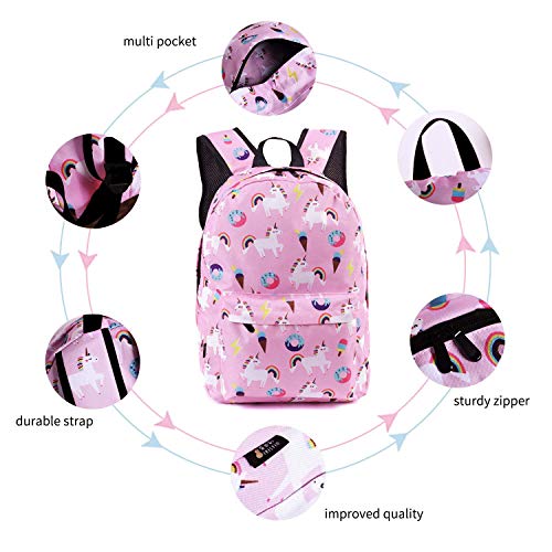 SEDEX Mochilas Escolares Infantiles Mochila Unicornio Niña Colegio Casual Mochila Ligero Escuela Bolsa Lindo Printing Viajes Mochilas para Las Niños con Llavero(Rosa)