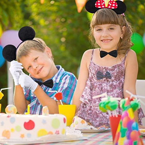 SEELOK 1 pcs Diadema Ratón Niña,Orejas de Ratón con 1 par Guantes Blancos 1 pcs Pajarita Negra Accesorio para Fiesta de Disfraz Carnaval Parques de Atracciones Mujeres Niños Niñas