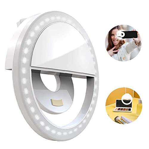 Selfie Anillo de luz Recargable Mini Clip en Selfie círculo de luz con 36 LED para el teléfono Inteligente económico Blanco Práctica