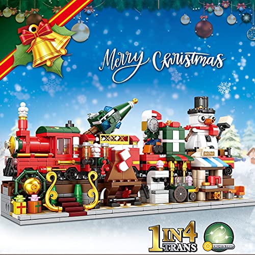 SENG 838 piezas festivas de tren de Navidad con luz, muñeco de nieve, juego de construcción, compatible con Lego 10254