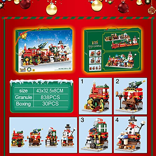 SENG 838 piezas festivas de tren de Navidad con luz, muñeco de nieve, juego de construcción, compatible con Lego 10254