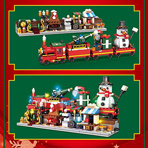 SENG 838 piezas festivas de tren de Navidad con luz, muñeco de nieve, juego de construcción, compatible con Lego 10254