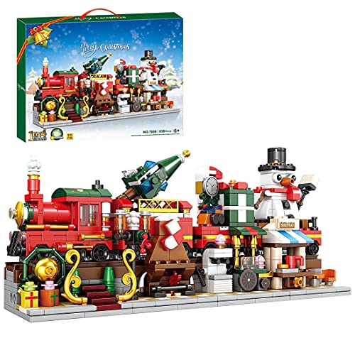 SENG 838 piezas festivas de tren de Navidad con luz, muñeco de nieve, juego de construcción, compatible con Lego 10254