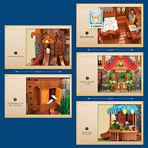 SENG Casa de árbol medieval con bloques de sujeción, casa con luz, 2450 piezas, diseño creativo de vista de calle, juguete de construcción para casa modular compatible con Lego