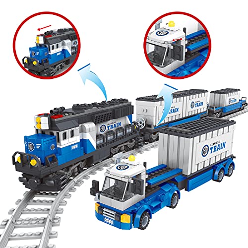 SENG Juego de construcción de tren tren de 1008 piezas, modelo locomotora con rieles, compatible con Lego