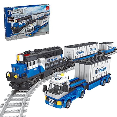 SENG Juego de construcción de tren tren de 1008 piezas, modelo locomotora con rieles, compatible con Lego