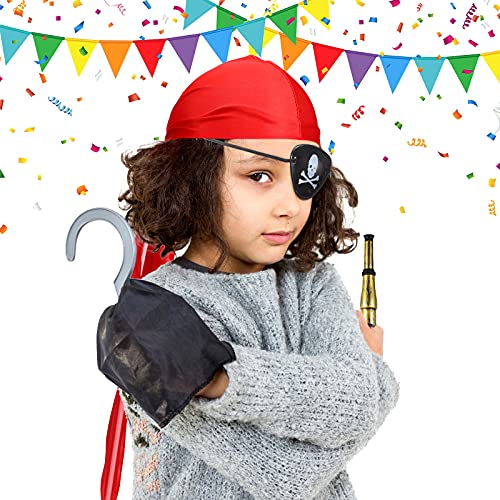 Set de 9 Accesorios de Pirata, Incluye 3 Gorros de Pirata 3 Telescopios de Pirata y 3 Parches de Ojo de Pirata para Halloween Disfraz de Pirata Cosplay (Sombrero Sedoso de Pirata)