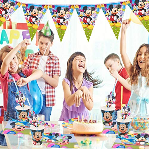 Set de Fiesta de cumpleaños de Mickey - Miotlsy 51PCS Disney Mickey Mouse Party Decoration Set Platos Tazas Servilletas Pack de Fiesta reciclable Mickey Mantel Sirve para 6 Invitados