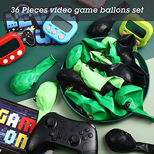 Set de Globos de Fiesta de Videojuegos Globo de Fiesta de Cumpleaños de Juego Decoración de Globo Temático de Juego Globo de Látex Negro de Juego para Jugador Cumpleaños, 36 Piezas (Verde)