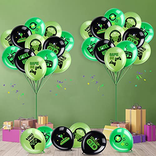 Set de Globos de Fiesta de Videojuegos Globo de Fiesta de Cumpleaños de Juego Decoración de Globo Temático de Juego Globo de Látex Negro de Juego para Jugador Cumpleaños, 36 Piezas (Verde)