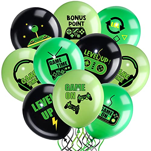 Set de Globos de Fiesta de Videojuegos Globo de Fiesta de Cumpleaños de Juego Decoración de Globo Temático de Juego Globo de Látex Negro de Juego para Jugador Cumpleaños, 36 Piezas (Verde)