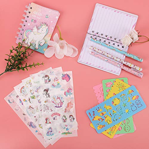 Set de Papelería Unicornio, Incluir Pegatinas, Niñas Bolígrafos, Pegatinas, Plantillas de Dibujo, Cuaderno, Estuche Escolar para Lápices Unicornio Suministros para Niñas, 4 a 12 Años Púrpura