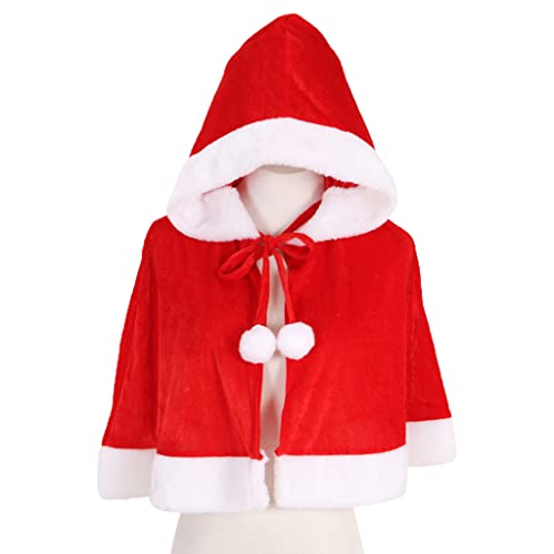 SHINAN Kid Adult Velvet Christmas Santa Cape Costume Miss Santa Fur Collar Short Cloak Shawl with Xmas Hat Hooded Shawl Santa Claus Cloak