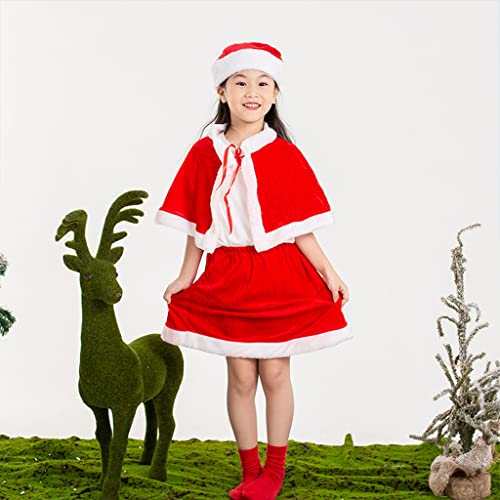 SHINAN Kid Adult Velvet Christmas Santa Cape Costume Miss Santa Fur Collar Short Cloak Shawl with Xmas Hat Hooded Shawl Santa Claus Cloak