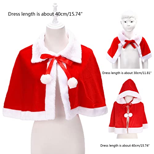 SHINAN Kid Adult Velvet Christmas Santa Cape Costume Miss Santa Fur Collar Short Cloak Shawl with Xmas Hat Hooded Shawl Santa Claus Cloak