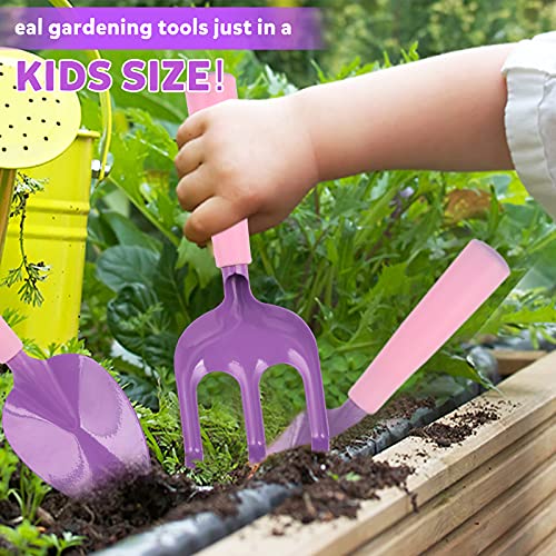 Shinelee 3 Piezas Kit Jardinería Niños Rastrillo Pala Jardinería Niños Rosa Pala Punta Púrpura Pala Plana Herramientas Jardin Niños