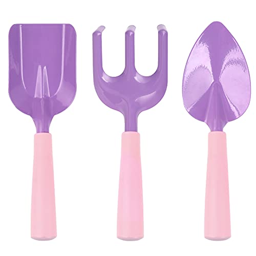 Shinelee 3 Piezas Kit Jardinería Niños Rastrillo Pala Jardinería Niños Rosa Pala Punta Púrpura Pala Plana Herramientas Jardin Niños