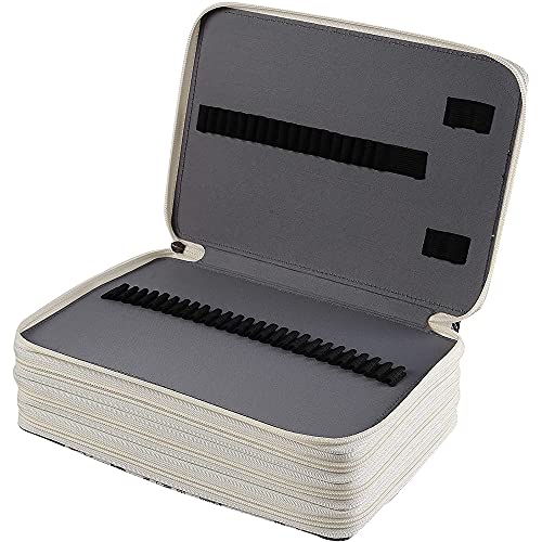 Shulaner Estuche 200 ranuras la caja de lapices - Patrón de elemento de estilo retro organizador con 4 compartimentos, PVC impermeable de gran capacidad caja lapices - Gris