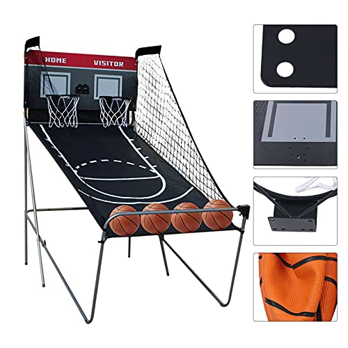 SHZICMY Máquina de baloncesto automática electrónica con 4 pelotas de baloncesto, plegable, 8 métodos de juego, juego de baloncesto Arcade para adultos y niños