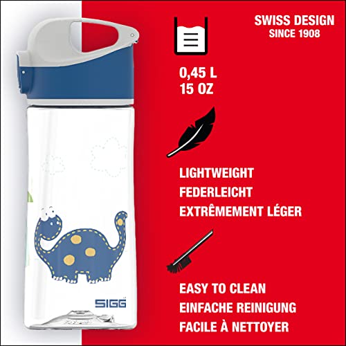 SIGG Miracle Dinosaur Friend Cantimplora infantil (0.45 L), botella para niños con tapa hermética, botella de agua de tritán para usar con una mano