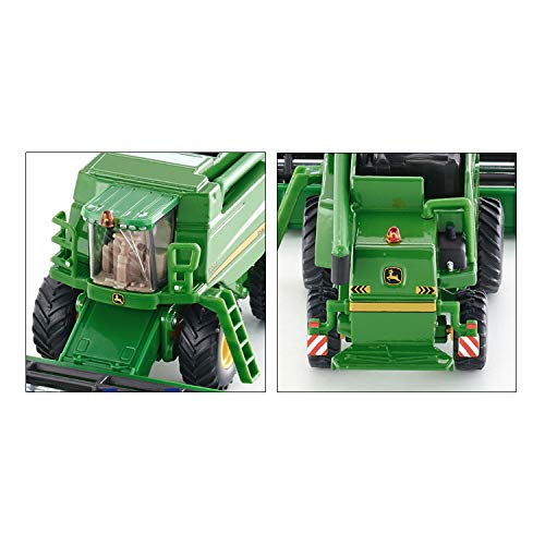 SIKU 1876, Cosechadora combinada T670i John Deere, 1:87, Unidad de corte móvil y desmontable, Metal/Plástico, Verde