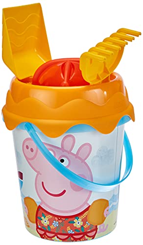 SIMBA-40248 Cubo de Playa Peppa Pig con Pala, rastrillo, Molde y tamiz, 17 cm (40248)