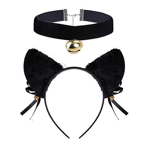 Simin Diadema de Oreja de Gato, Kit Disfraz Diadema de Gato para Mujer Niña Disfraces Fiesta Halloween Cumpleaños Cosplay