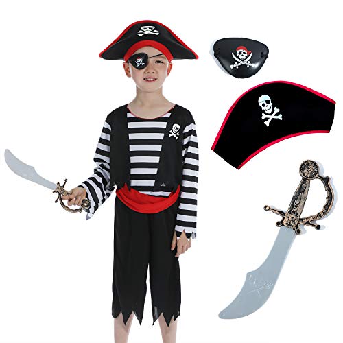 Sincere Party Disfraz infantil de pirata con sombrero, espada y antifaz, disfraz de pirata 4-6 años