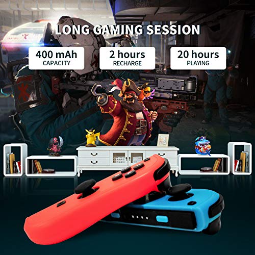 Singland JoyCon Controller para Nintendo Switch, reemplazo inalámbrico Joycon para N-Switch, mando a distancia izquierda/derecha con correas de muñeca función de despertador (rojo y azul)